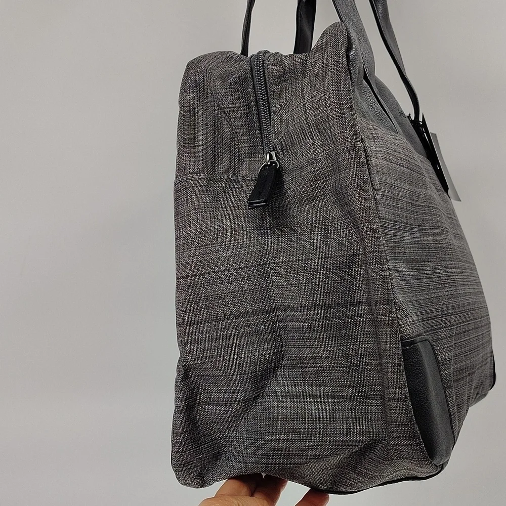 New John Varvatos Duffel Travel Weekend Bag Black Gray Zip Top Double Handles
